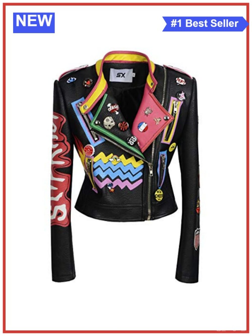 Punk Floral Embroidered Faux Leather Moto Jacket Short Slim Fit Long Sleeve